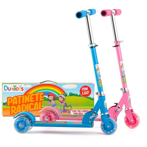 Patinete Radical Infantil de 3 Rodas com Luz de LED, Dobrável e Altura Ajustável  Até 50Kg