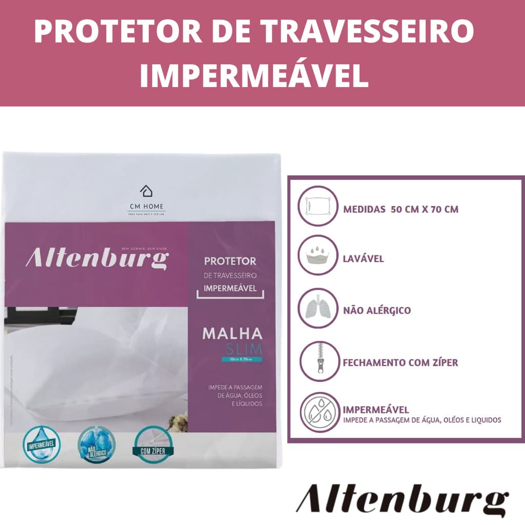 Capa Protetora de Travesseiro Impermeável Altenburg 50x70 com Zíper Antiácaro