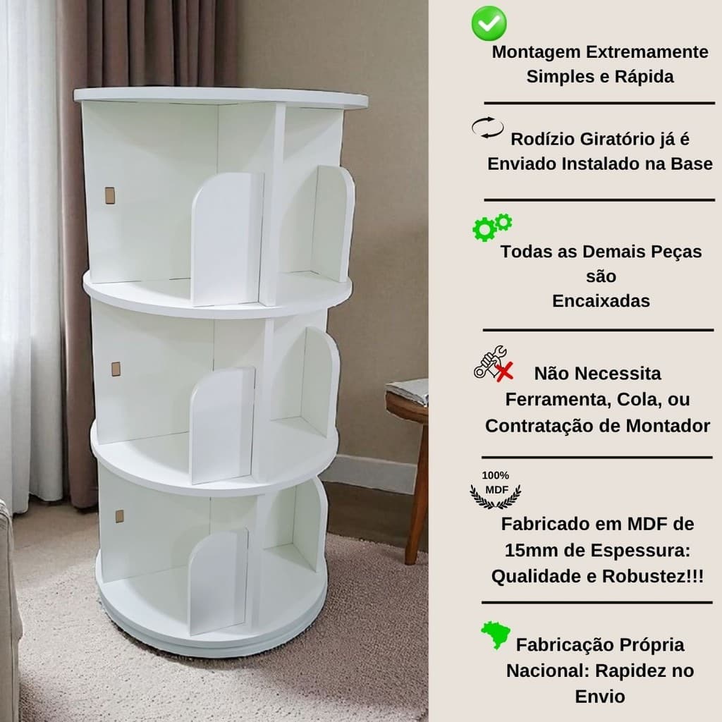Estante Prateleira Giratória Organizador Livro Brinquedo Decoração e Infantil em MDF 1m