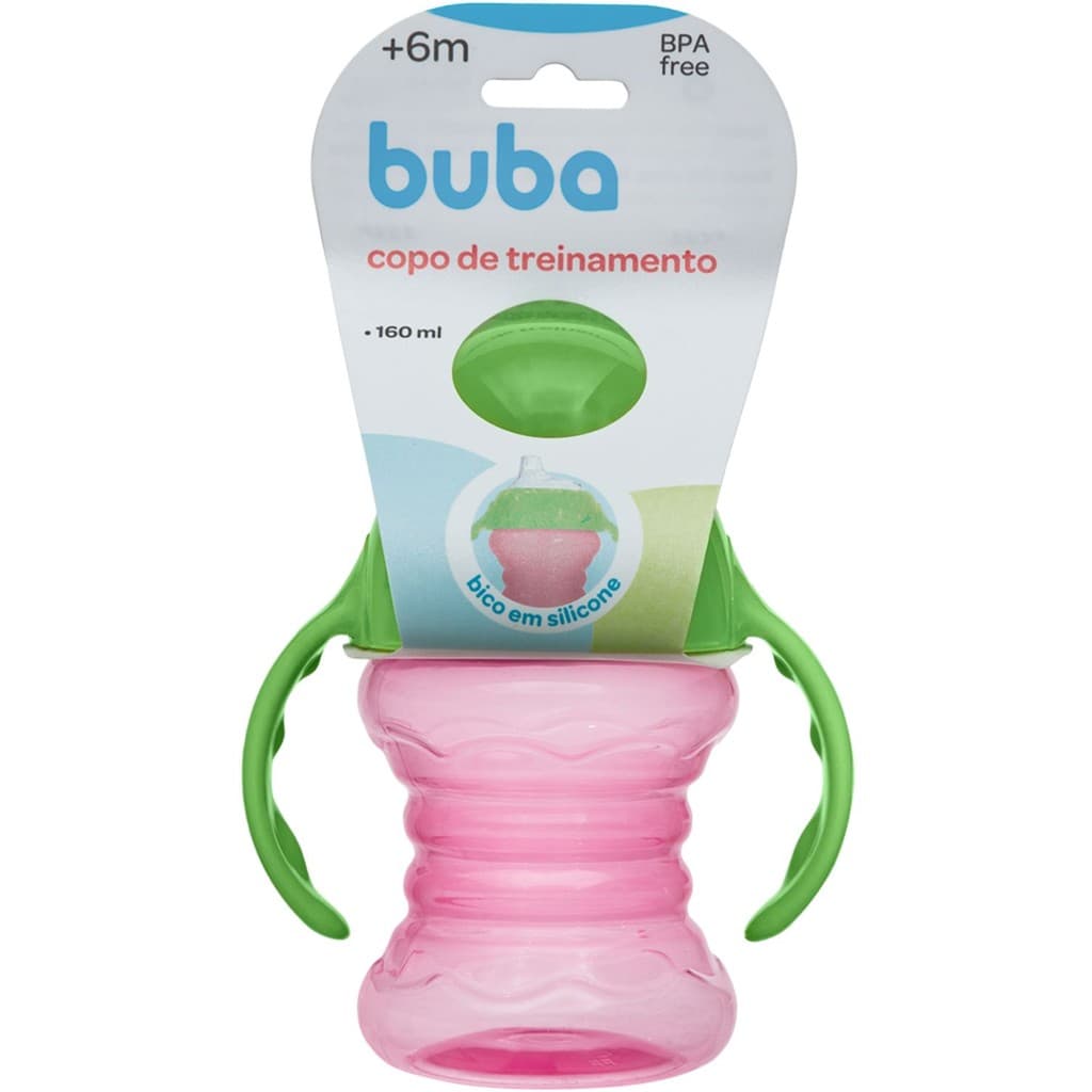 Copo de Treinamento Buba Bico Silicone Macio 160 ml +6 Meses Tampa e Alça Bebê Menina Rosa
