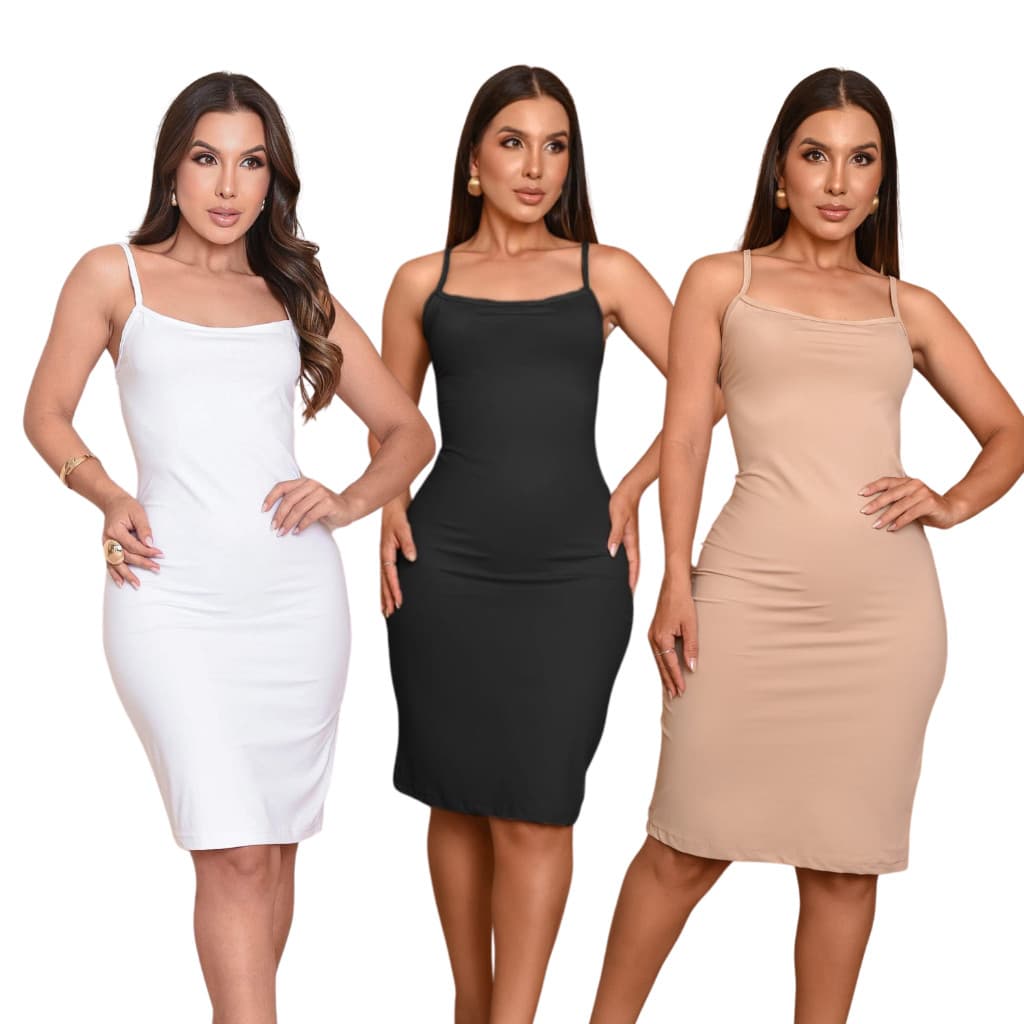 Vestido Segunda Pele Midi Tecido Premium Anagua Combinação