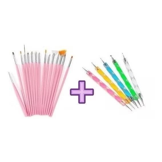 Kit com 15 Pincéis + 10 Boleadores Em 5 Pincéis Manicure K&S Manicure Profissional