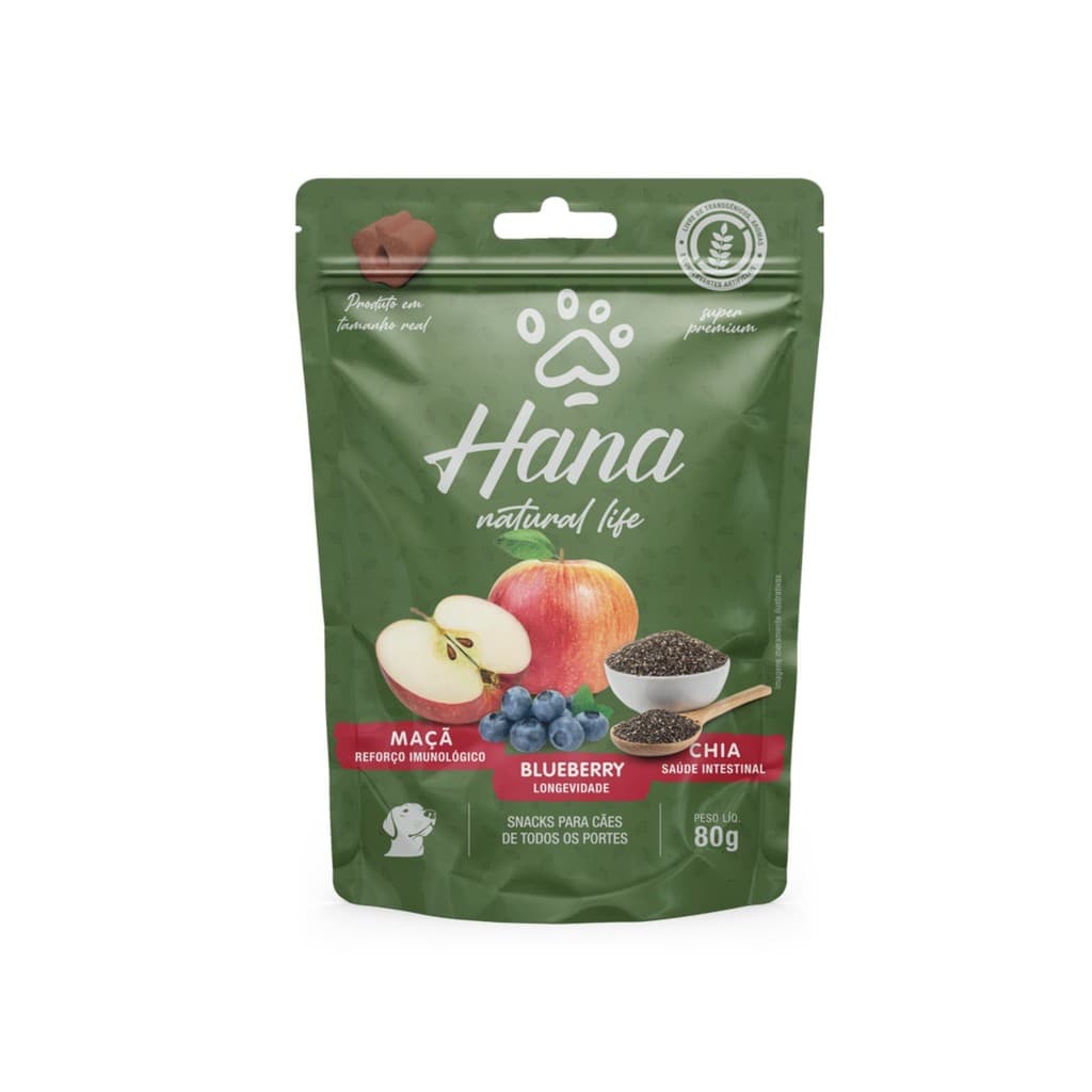 Snack Hana Natural Life Maçã, Blueberry e Chia para Cães 80g