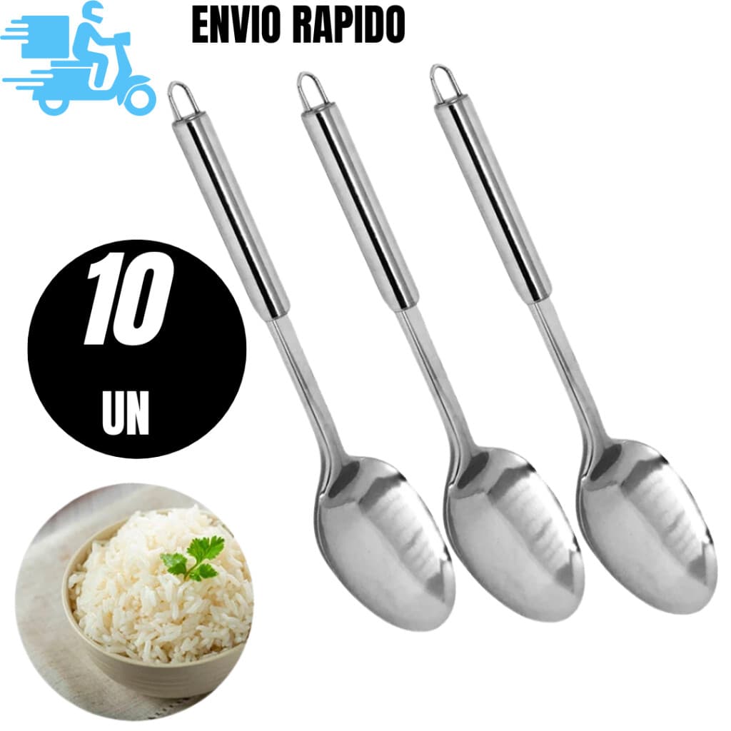 Conjunto 10 e 5 Colher de Arroz Grande De Inox Para Arroz 32 Cm Multiuso SQ 3719