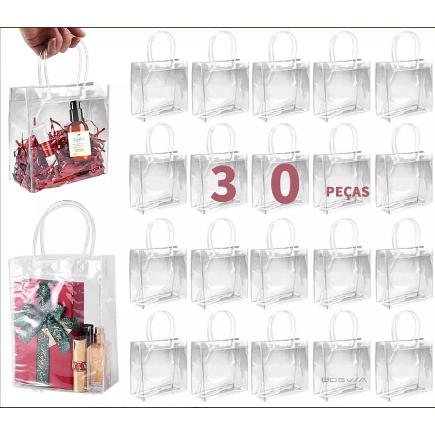 10/30 Unidades De Sacolas Transparentes De PVC Para Presente Sacolas Para Lembranças De Festas De Fim De Ano casamento