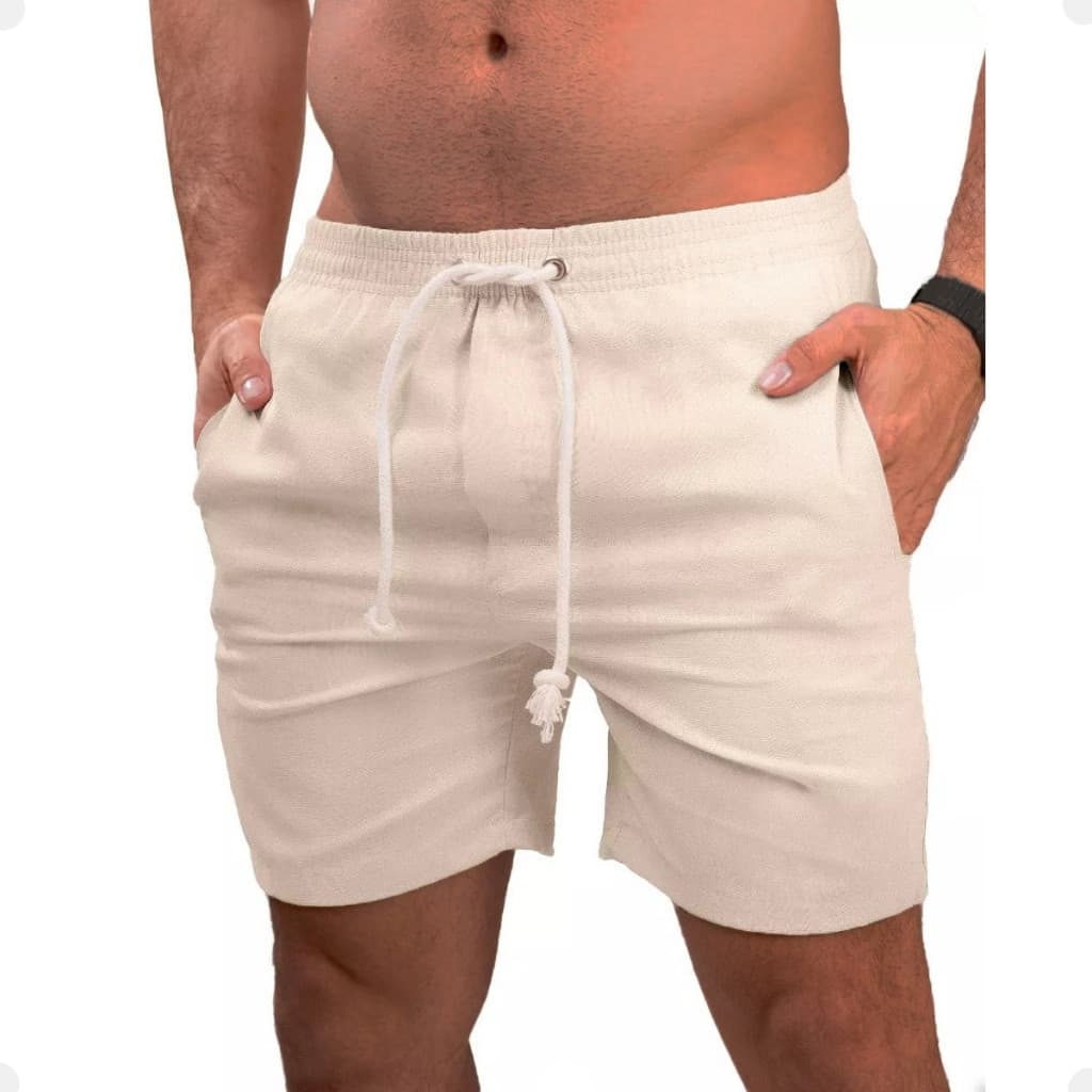 Short Linho Masculino Bermuda Mauricinho Leve Slim Praia