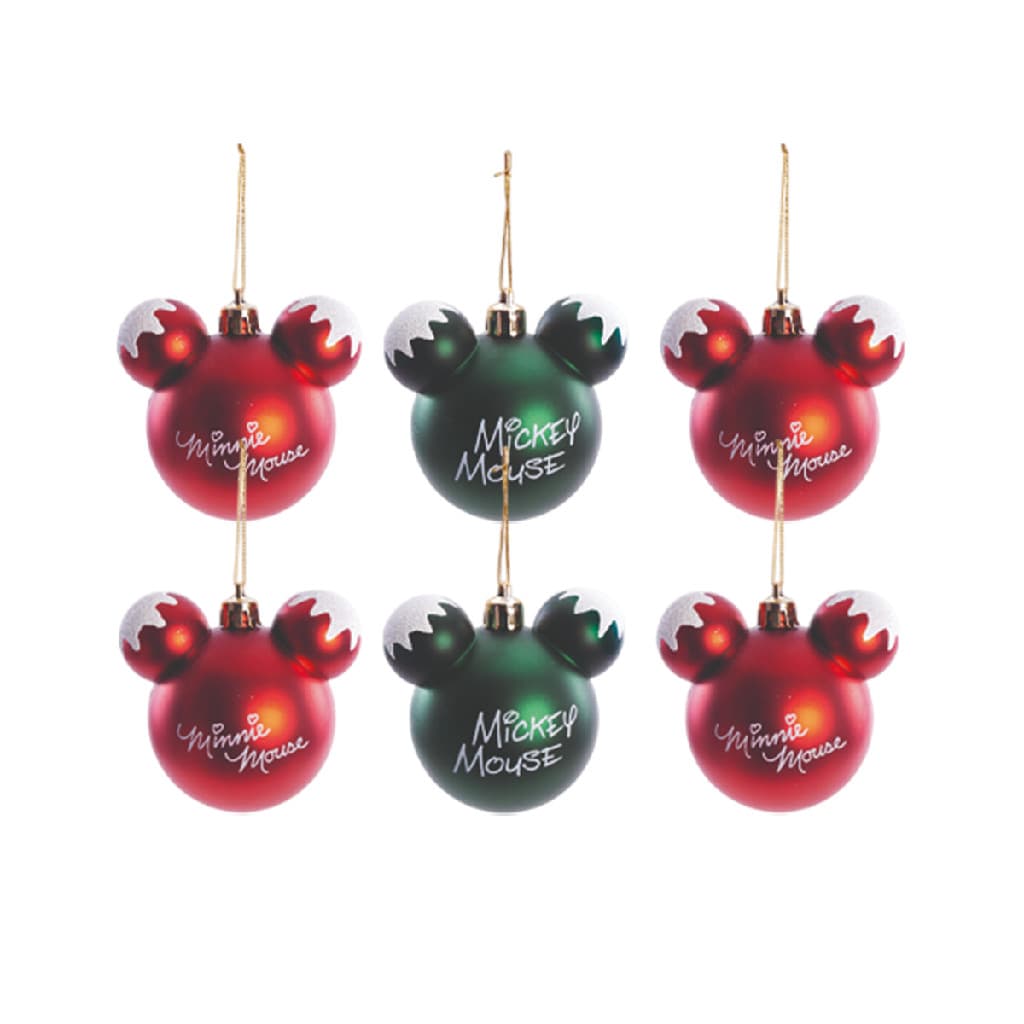 Kit 6 bolas de natal mickey mouse e minnie sortida vermelha e verde para arvore 6cm