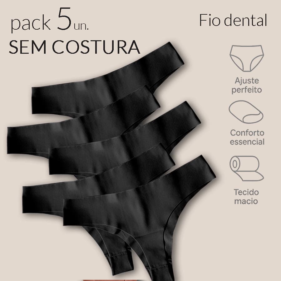 Kit 5 Calcinha Sem Costura Fio Dental Corte a Laser Não Marca