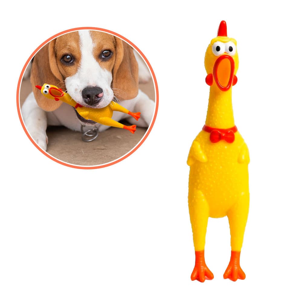 Brinquedo de Borracha para Cães - Galinha Amarela 17cm - Brinquedo Frango de Borracha P/ Entreter Pets