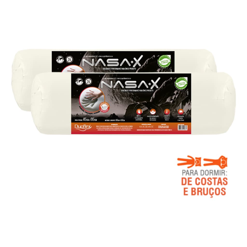 Kit 2 Travesseiros Duoflex Nasa X 10cm Ortopédico Antiácaro