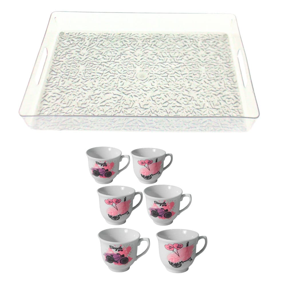 Kit Café C/ Bandeja Acrílica 6 Xícaras 80ml Charme de Servir