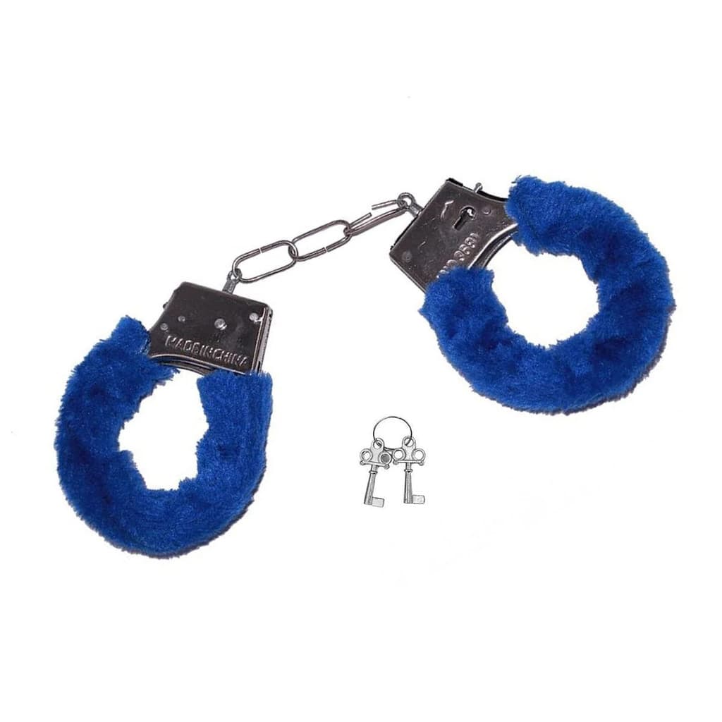 Algema De Metal Com Chave Pelúcia Fantasia Cor Azul Elegante