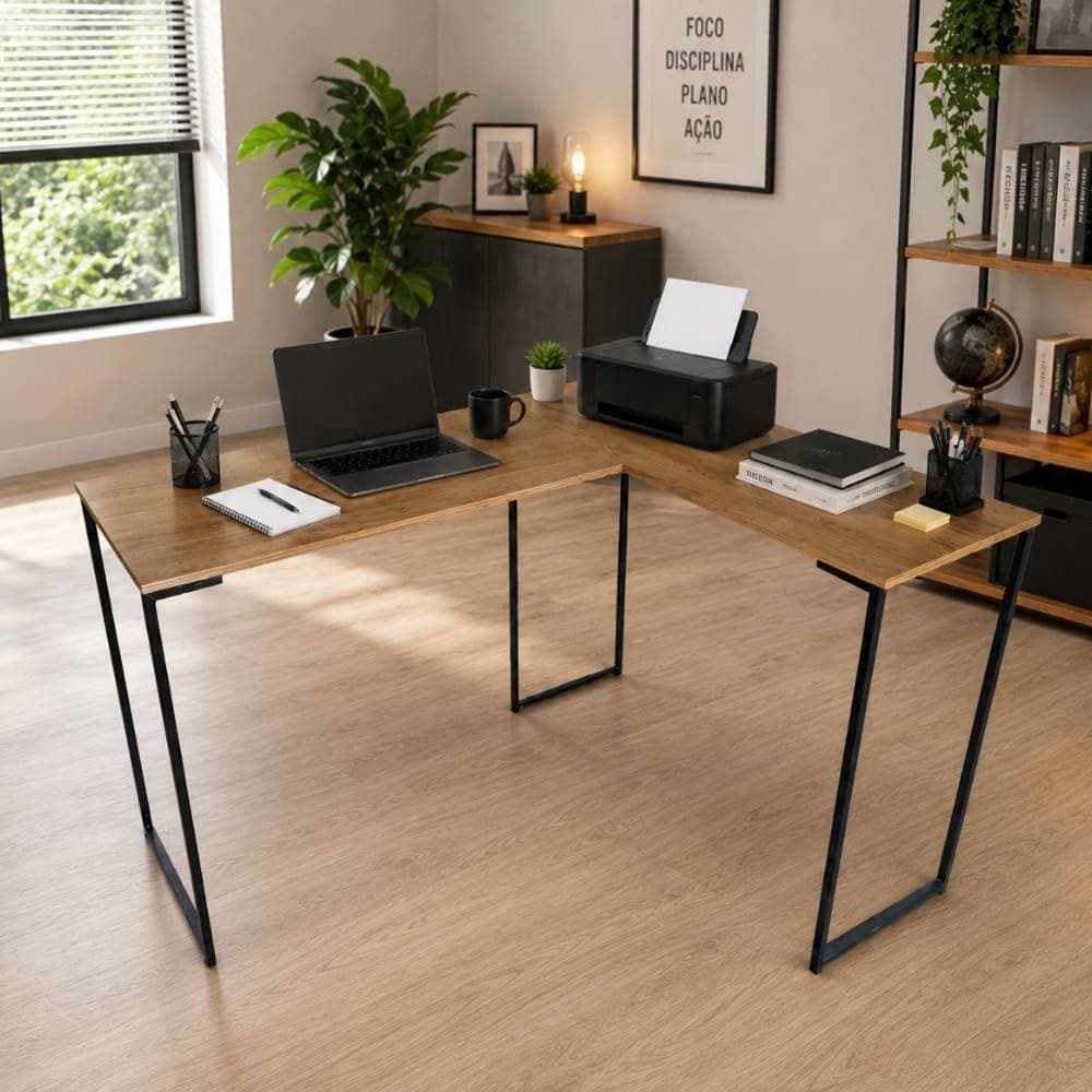 Escrivaninha Mesa em L Estilo Industrial Estação de Trabalho Estudos