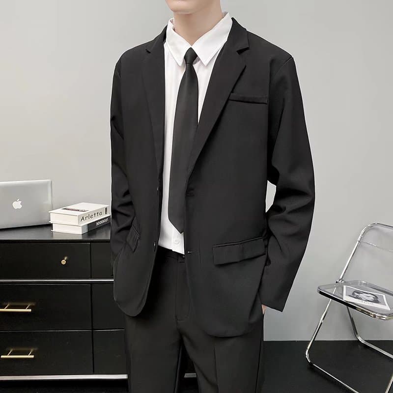 Tamanho grande preto terno terno masculino de negócios Casual terno jaqueta calças combinando profissional Formal Wear t