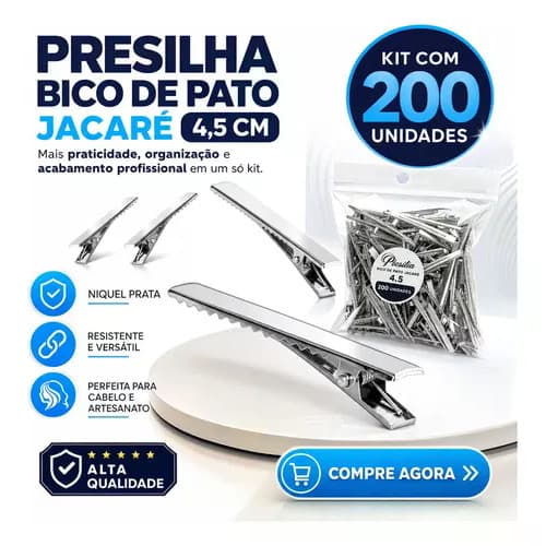 200 Bico De Pato Jacaré 4,5cm Presilha Arte Cabelo Atacado Prateado Jacare Para Lacos Artesanato