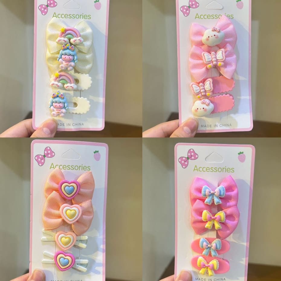Kit 4 Grampos de Cabelo com Laço Fofo Infantil