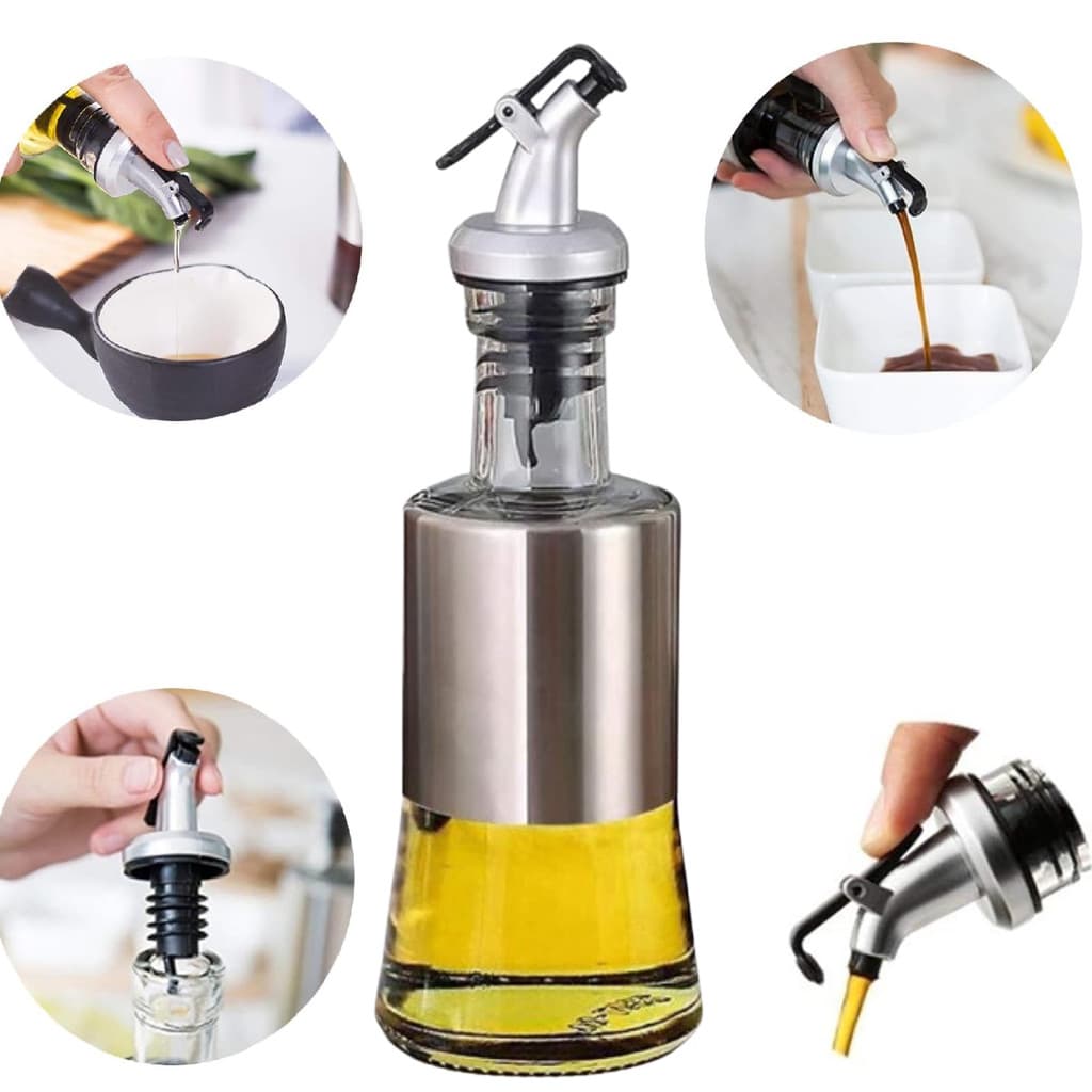 Galheteiro Vidro Inox Com Bico Dosador Mesa Cozinha Restaurante Porta Azeite Vinagre Óleo Dispenser