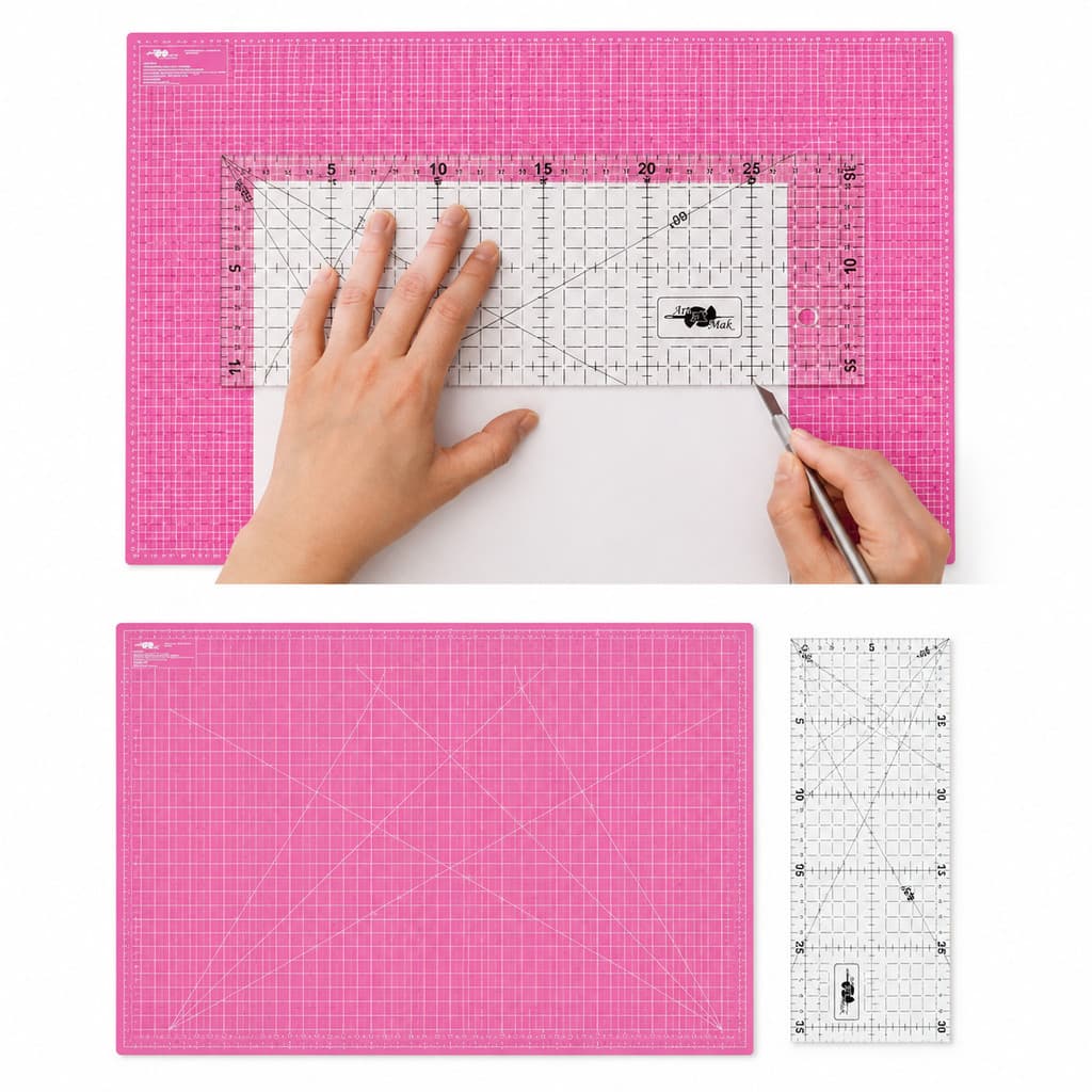 Kit Base de Corte A3 30x45 Dupla Face Auto Regenerativa e Régua Acrílica 15x30 Patchwork Artesanato