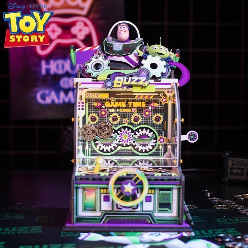 Disney genuíno Toy Story Buzz Lightyear moeda empurrador quebra-cabeça de madeira 3D modelo de montagem tridimensional