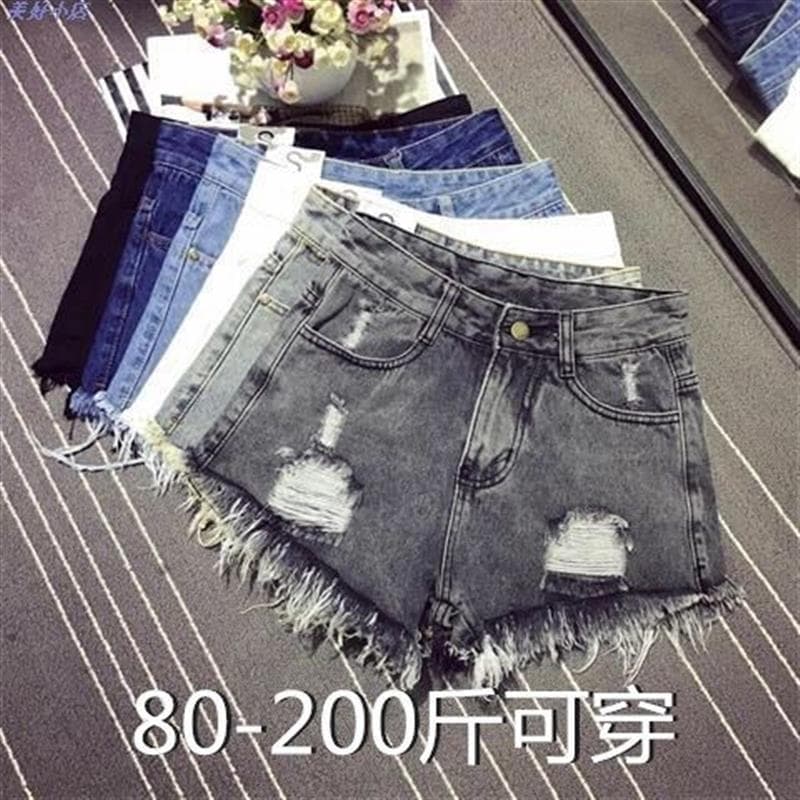 Tamanho grande Denim Shorts feminino verão gordura mm100kg solto mais magro olhar perna larga cintura alta irmã gorda ra