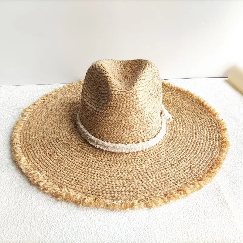 Chapéu de ráfia de aba grande feminino primavera verão praia férias protetor solar chapéu de sol panamá chapéu de sol à