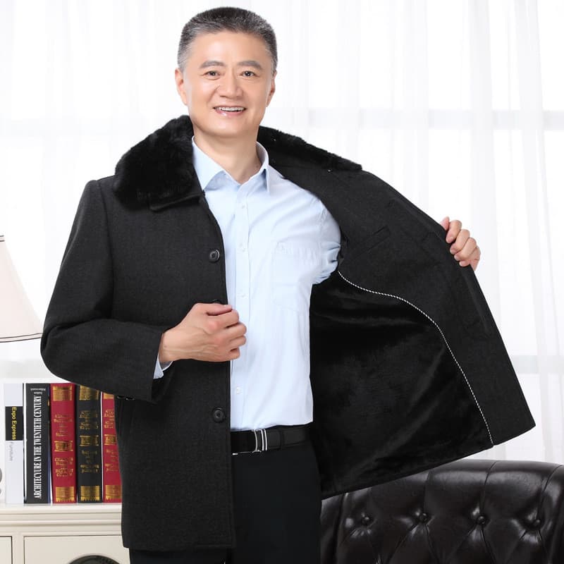 Outono inverno casaco de lã masculino casaco de meia-idade blusão de lã de meia-idade idosos meados @-