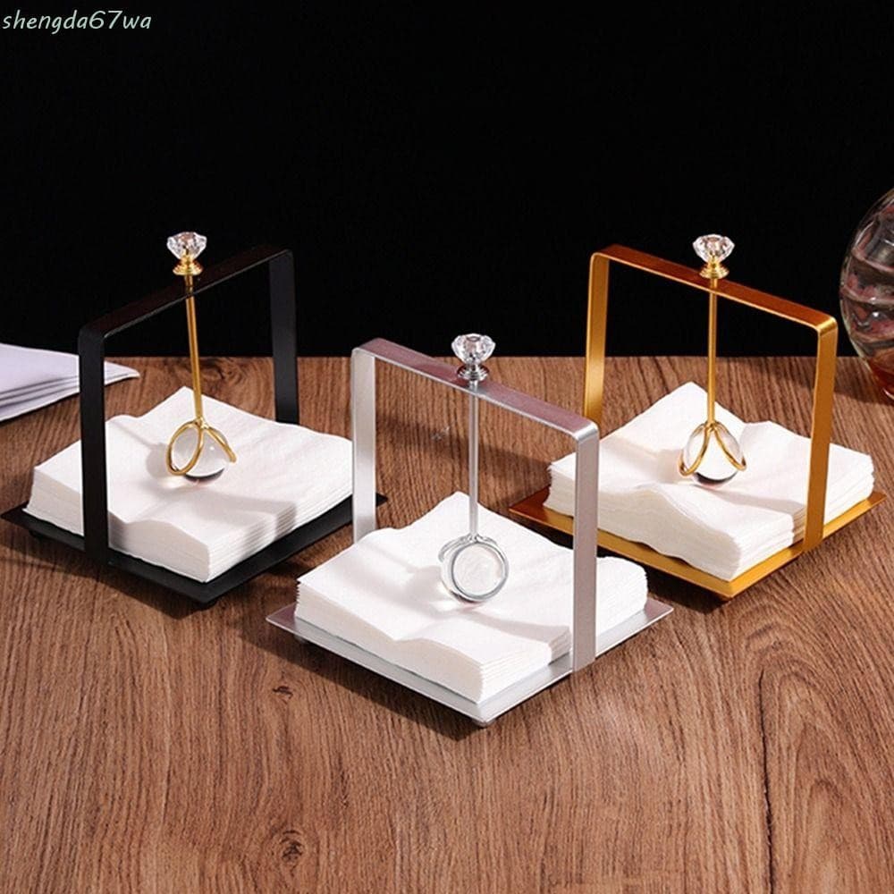 Suporte de Tecido para Bola de Cristal SHENGDA, Suporte de Guardanapo com Base Quadrada Dourada/Prata/Preta, Ferro Forja