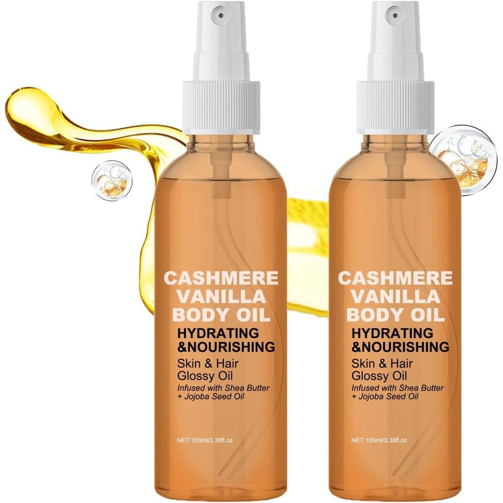 2 Peças de Óleo Corporal de Caxemira de Baunilha, Nutre Pele e Cabelo Secos com Fórmula Radiante de Manteiga de Karité e