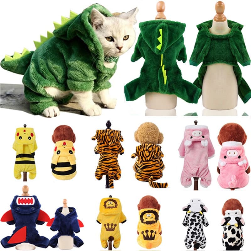 Roupas Engraçadas Para Animais De Estimação De Velo De Coral Cães Quentes Dinossauro De Vaca De Tigre
