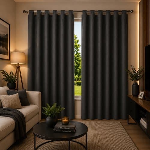 Cortina Blackout Com Ilhos E Alcas 280x280cm Protecao Luminosidade Cinza Para Quarto Sala