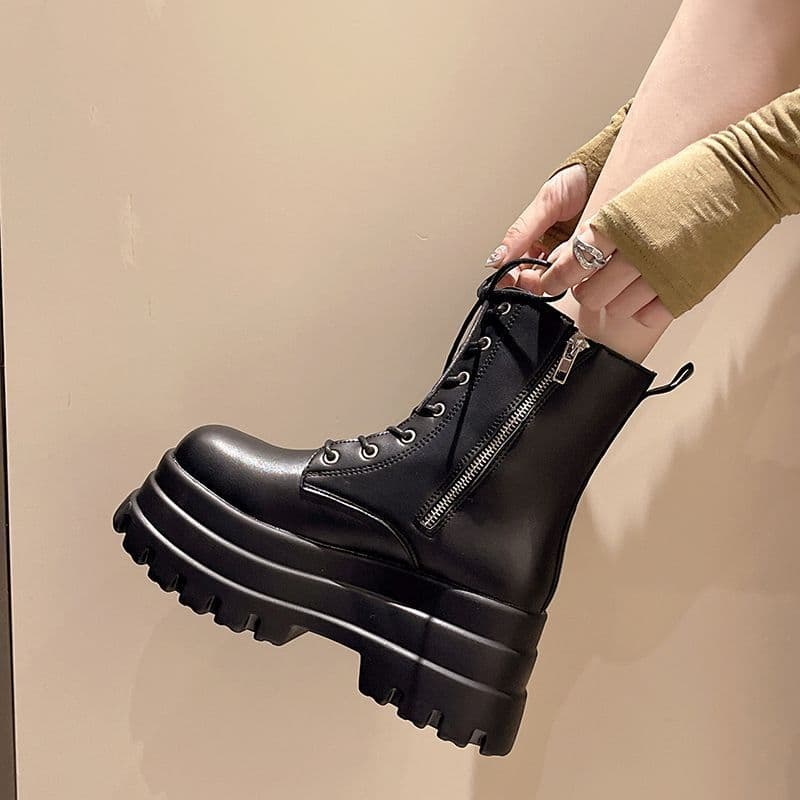 Sapatos com aumento de altura de 3-5 cm, aumento de altura, pernas finas, sapatos de sola grossa, estilo britânico, sola