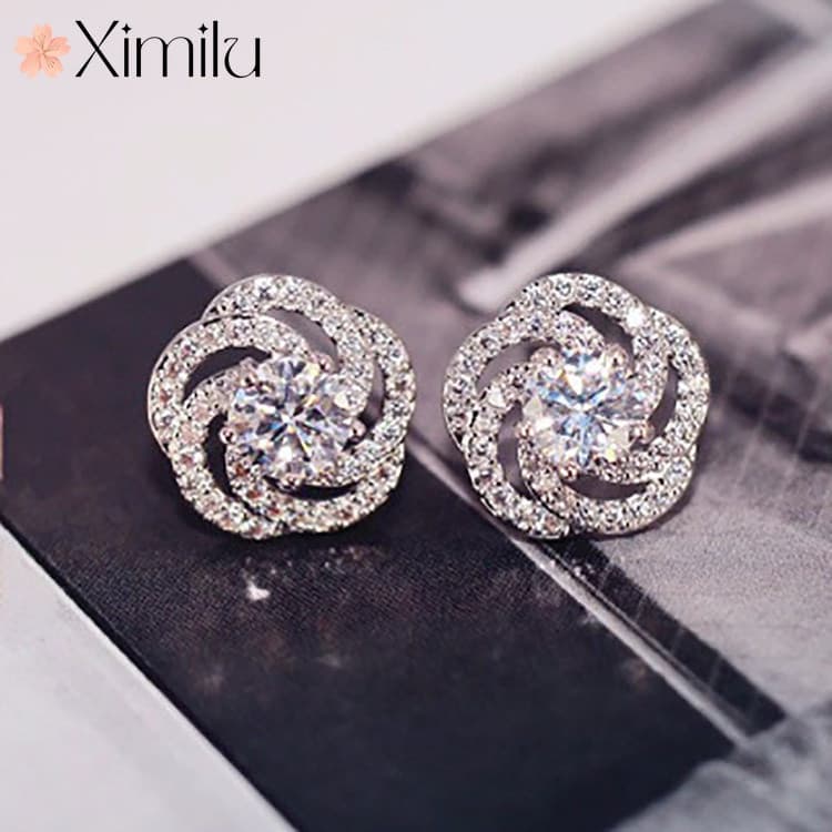 ♥ Original Dongdaemun brincos de prata feminino cheio de diamante espiral oco brincos pequenos requintados moda jóias