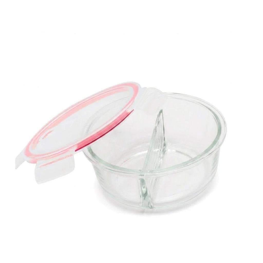 Pote Redondo Refratário com Divisória Basic Rosa 950ML Vidro
