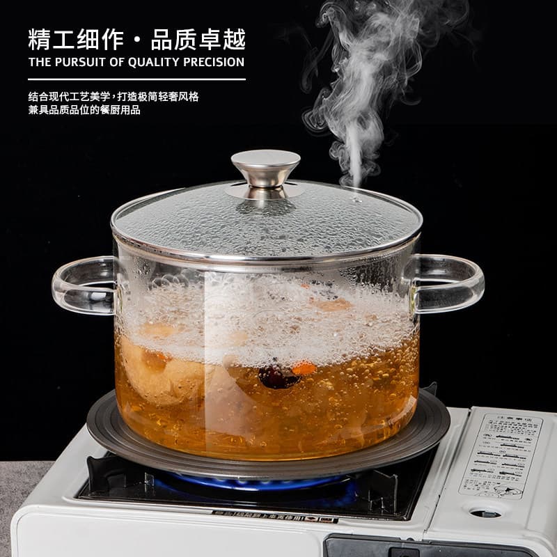 Pote de sopa de vidro grosso Borossilicato Fogo aberto Resistente a altas temperaturas Transparente Pote de leite com or