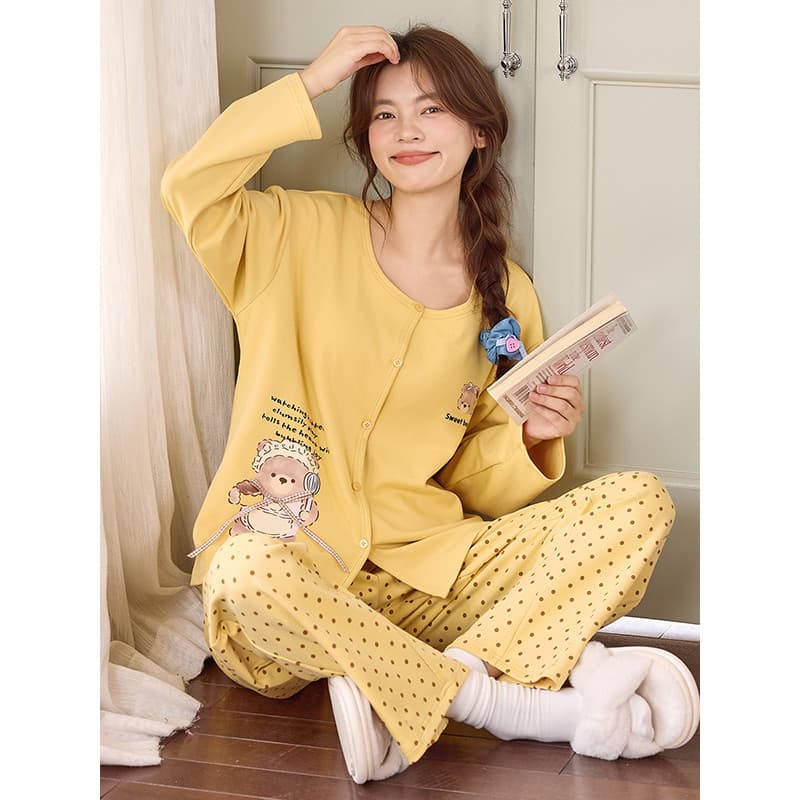 2025 novo estilo pijamas de algodão puro feminino primavera outono estilo fino pele-amigável High-End Casual pode usar f