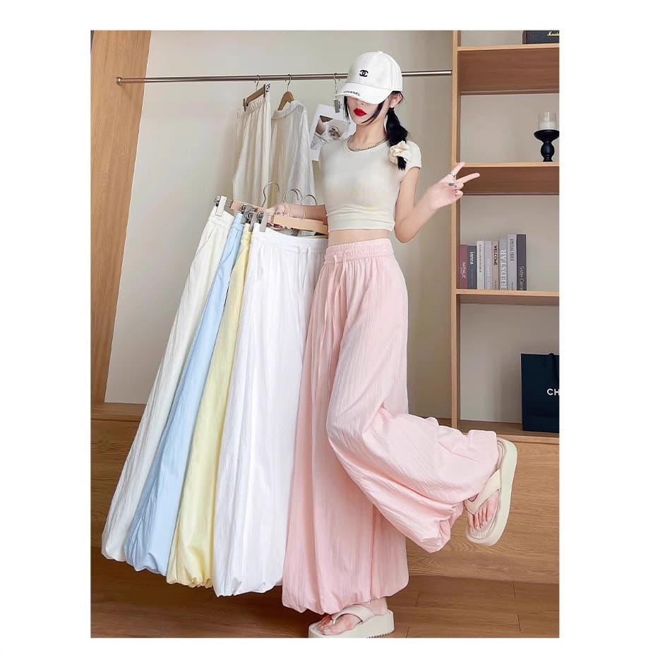 Calça-saia feminina de cintura alta, soltinha, com efeito emagrecedor e drapeado, estilo lanterna, para mulheres baixas,