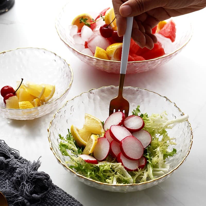 Tigela de vidro transparente Phnom Penh, tigela de macarrão único, prato de salada doméstica, nórdico, tigela de sopa fo