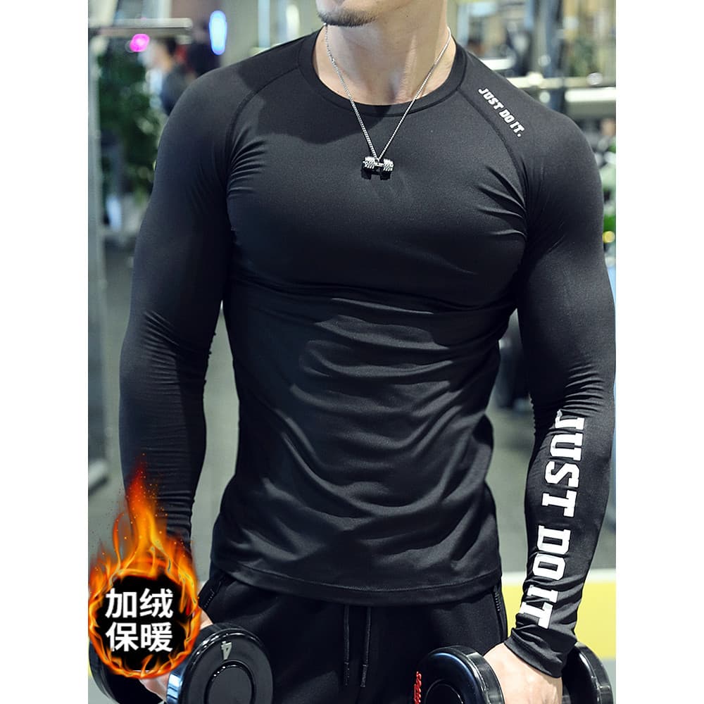 Outono inverno forro de lã esportes Fitness collants de manga comprida camiseta Base de absorção de umidade treinamento