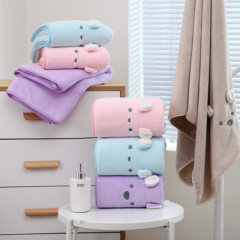 Toalha de banho Coral velo dos desenhos animados macio absorvente engrossado DIY grande toalha forma coelho toalha de pr