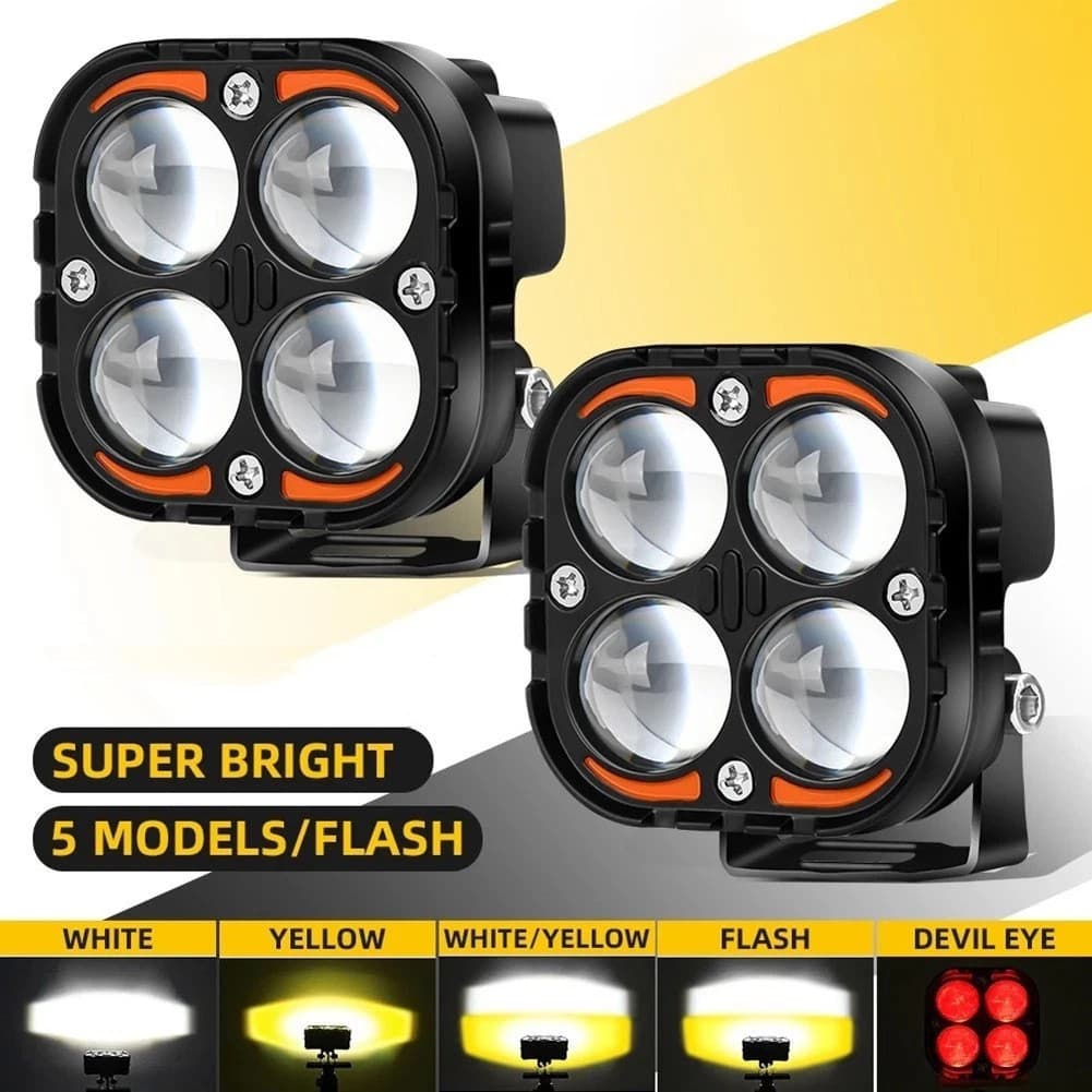 Farol Auxiliar de LED Dupla Cor Super Brilhante para Motocicleta 24V
