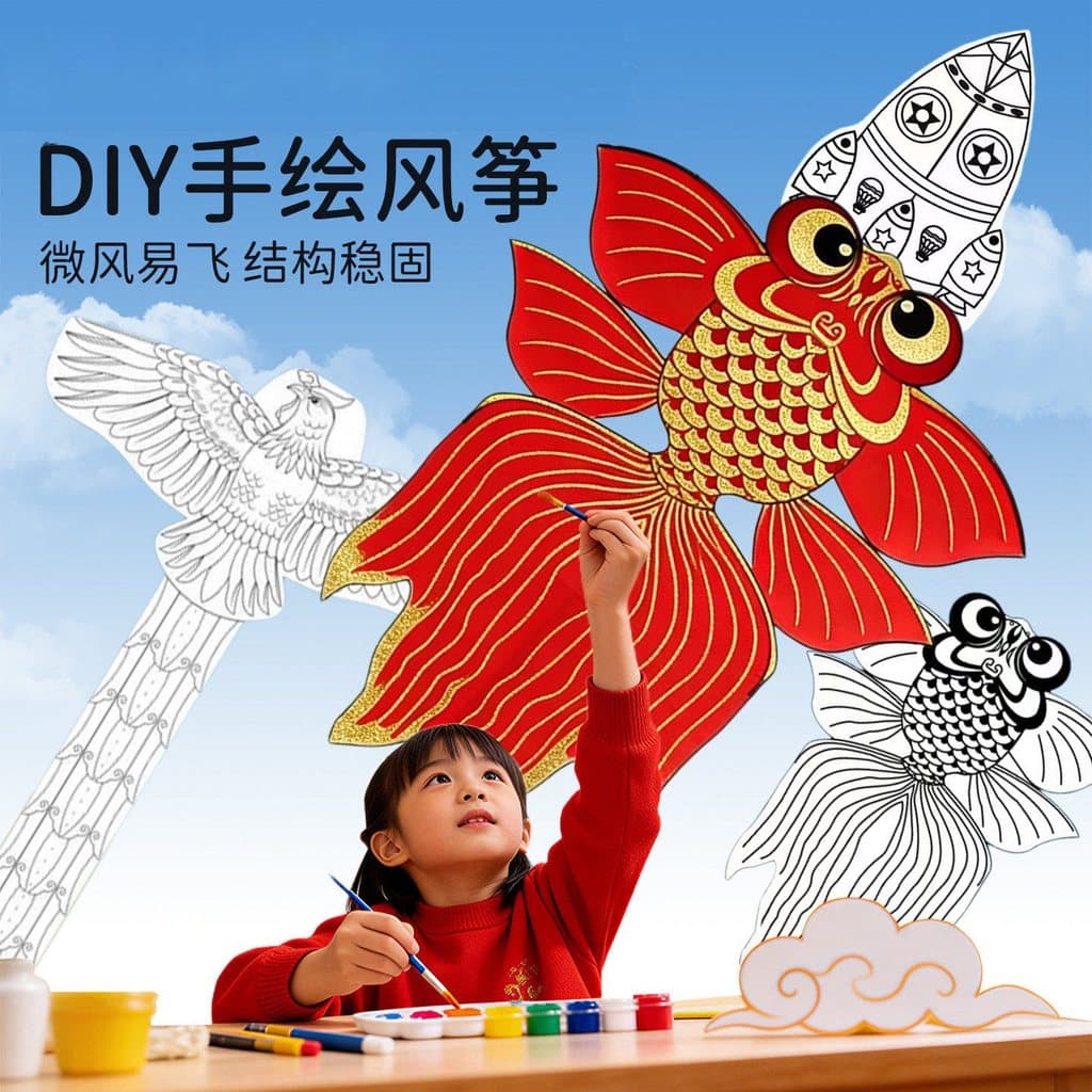 Kite diy pacote de Material brisa fácil de voar papel kite crianças em branco pintado à mão caseiro produto semiacabado