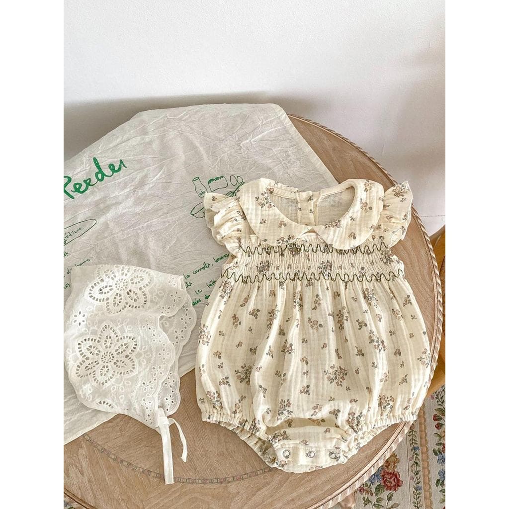 Ins estilo verão infantil crianças roupas de uma peça do bebê menina pequena Floral boneca colarinho manga voadora triân