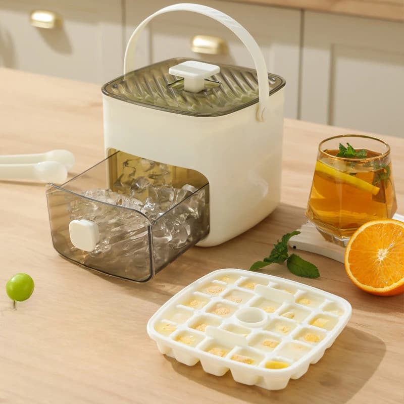 Forma de gelo com tampa para geladeira doméstica, caixa de armazenamento de gelo caseira, ferramenta de congelamento ráp