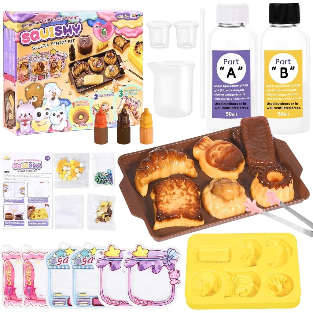 Kit de Squishies Crelloci Bread Taba, Kit de Fabricação de Squishies DIY em Silicone com Moldes de Pão e Decorações, Faç