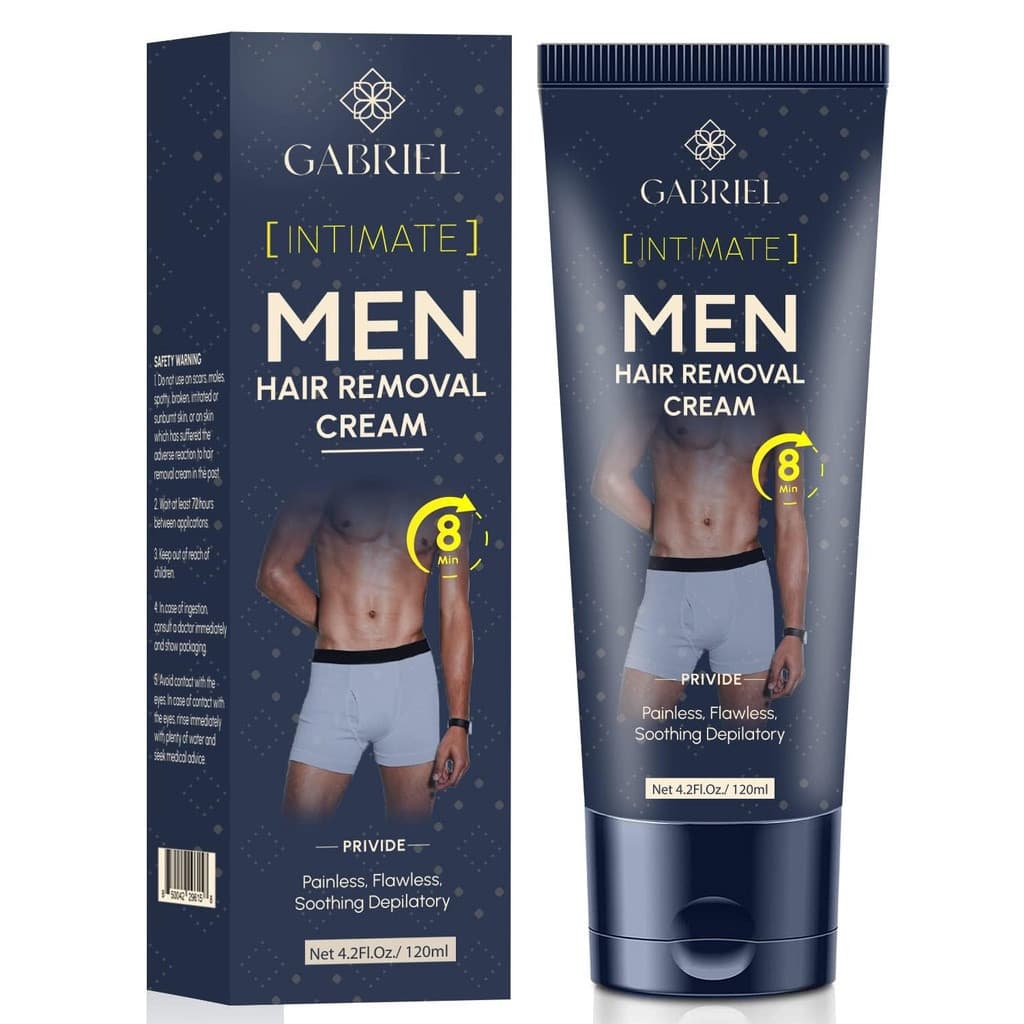 Removedor de Pelos GabrielIntimateMen, Remoção de Pelos Sem Dor, 4.2oz/120ml, Fórmula Eficaz em 8 Minutos.
