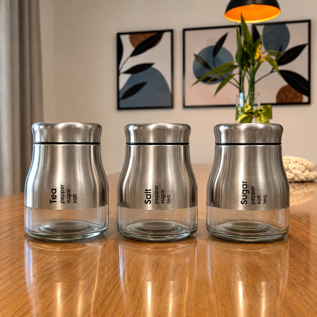 Potes Herméticos Vidro com Tampa Inox Escovado Kit Organização Cozinha