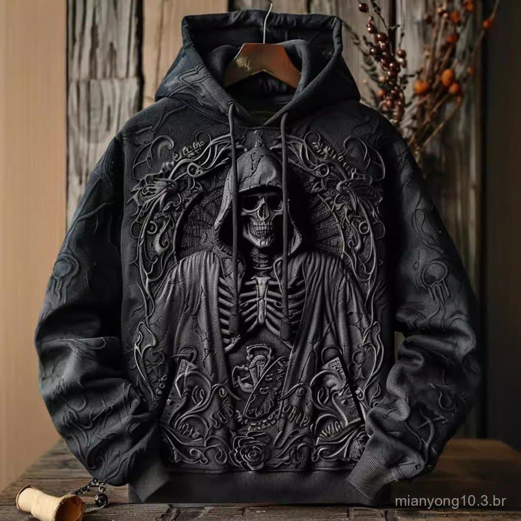 24 Cross-Border outono inverno novo estilo moletom 3D impressão Digital Halloween masculino crânio estilo escuro Hoodie.
