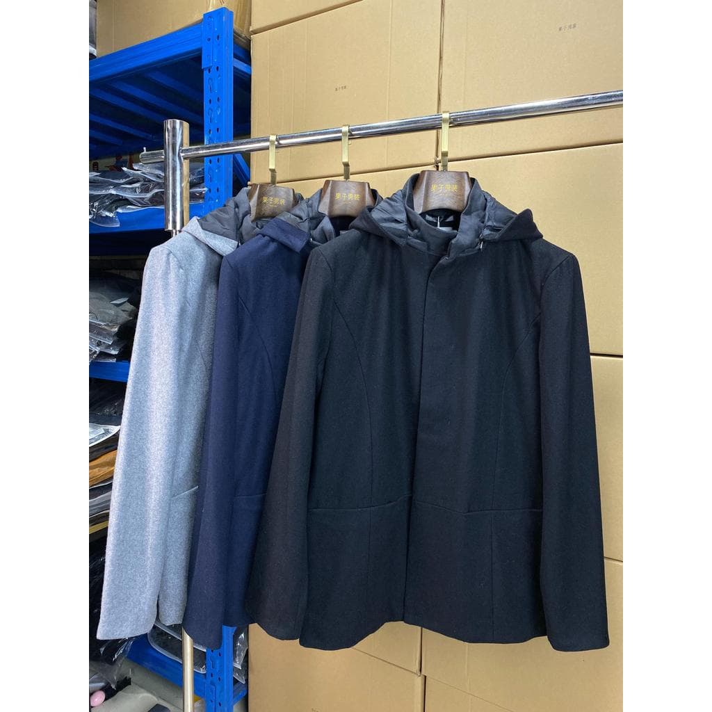 Um pouco defeito outono inverno estilo meia-idade jovens 60% lã Casual destacável com capuz jaqueta curta topo Q07