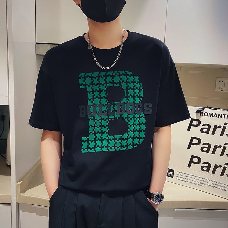 High-End sentimento de manga curta camiseta masculina Street Wear Puffian bonito Casual pesado puro algodão meia manga