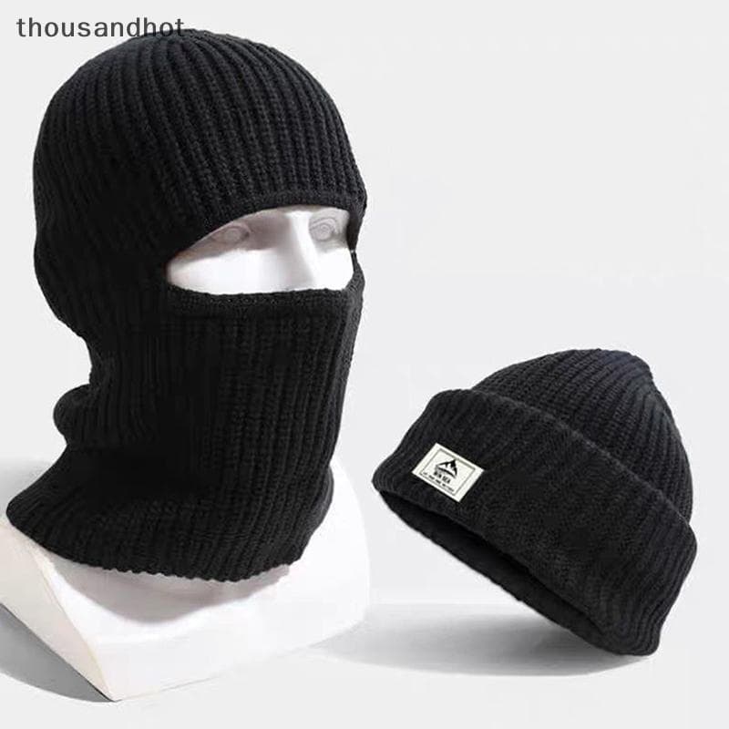 2 Em 1 Balaclava Masculino Feminino Inverno Quente Malha Gorro Rosto Cheio Chapéu De Esqui Ao Ar Livre Ciclismo Orelha M